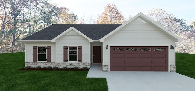 325 Neartop Ln, Murfreesboro, TN 37128 - ranch-style house featuring concrete driveway, stone siding, a garage, and a front lawn