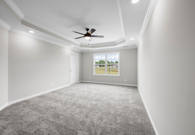2586 Rafiki Dr, Clarksville, TN 37042 - unfurnished room with a raised ceiling, a ceiling fan, recessed lighting, crown molding, and carpet
