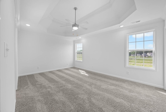 2582 Rafiki Dr, Clarksville, TN 37042 - spare room featuring crown molding, a raised ceiling, ceiling fan, carpet, and recessed lighting