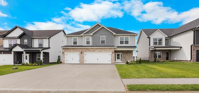2582 Rafiki Dr, Clarksville, TN 37042 - craftsman inspired home with concrete driveway, a garage, brick siding, a front yard, and a residential view