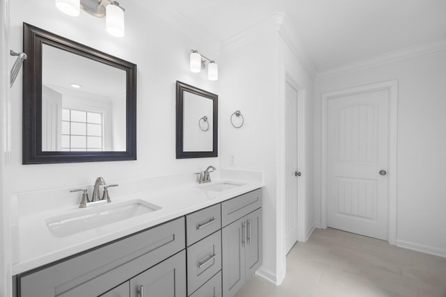 2582 Rafiki Dr, Clarksville, TN 37042 - full bathroom featuring double vanity, crown molding, and baseboards