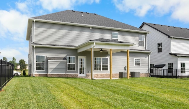 2582 Rafiki Dr, Clarksville, TN 37042 - rear view of house with a ceiling fan, cooling unit, and a shingled roof
