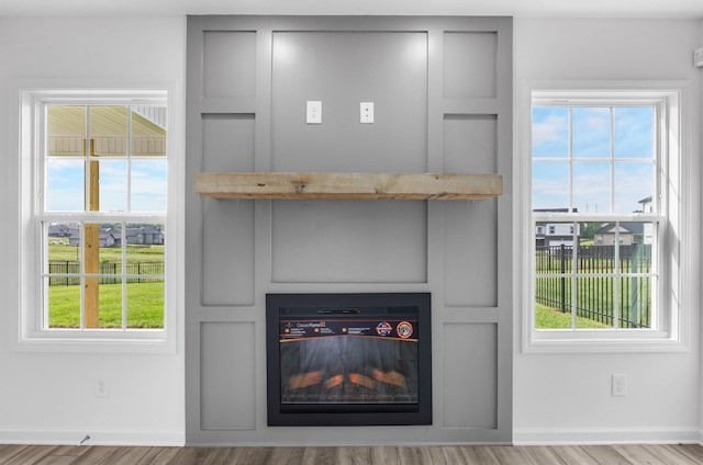 2582 Rafiki Dr, Clarksville, TN 37042 - detailed view of a glass covered fireplace, wood finished floors, and baseboards