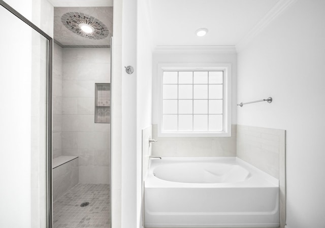 2582 Rafiki Dr, Clarksville, TN 37042 - full bath featuring a bath, a stall shower, and ornamental molding