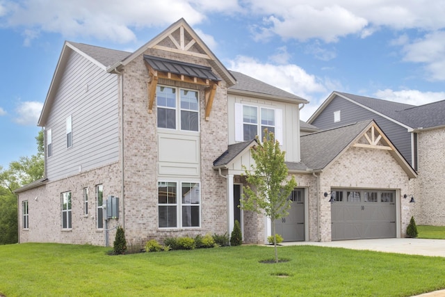 5962 Hunt Valley Dr, Spring Hill, TN 37174 - craftsman-style home featuring concrete driveway, a front yard, brick siding, an attached garage, and a shingled roof