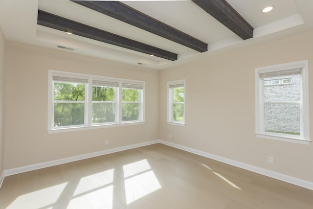 5962 Hunt Valley Dr, Spring Hill, TN 37174 - empty room with beamed ceiling, baseboards, light wood-style flooring, and recessed lighting
