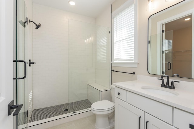 5962 Hunt Valley Dr, Spring Hill, TN 37174 - full bathroom featuring a shower stall, vanity, tile patterned flooring, toilet, and recessed lighting