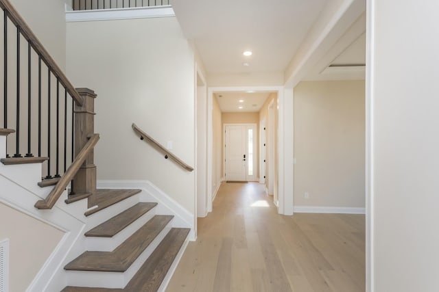 5962 Hunt Valley Dr, Spring Hill, TN 37174 - staircase featuring wood finished floors, recessed lighting, and baseboards