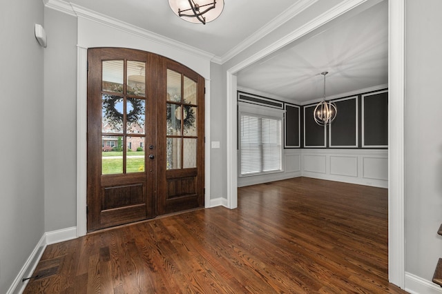 193 Knoxleigh Way, Murfreesboro, TN 37129 - entrance foyer featuring a chandelier, ornamental molding, french doors, dark wood-style flooring, and baseboards