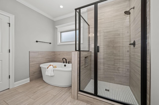 193 Knoxleigh Way, Murfreesboro, TN 37129 - full bathroom featuring a stall shower, a freestanding tub, and crown molding