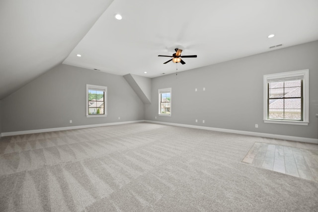 193 Knoxleigh Way, Murfreesboro, TN 37129 - additional living space with light colored carpet, baseboards, recessed lighting, ceiling fan, and vaulted ceiling