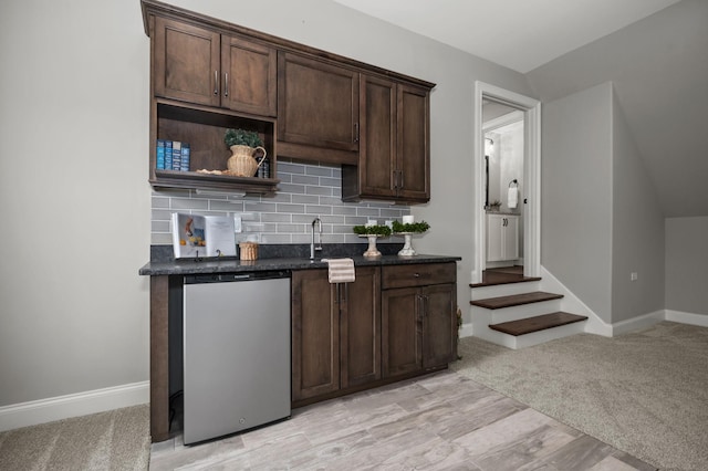 193 Knoxleigh Way, Murfreesboro, TN 37129 - bar featuring dishwasher, backsplash, light wood-style floors, baseboards, and stairway