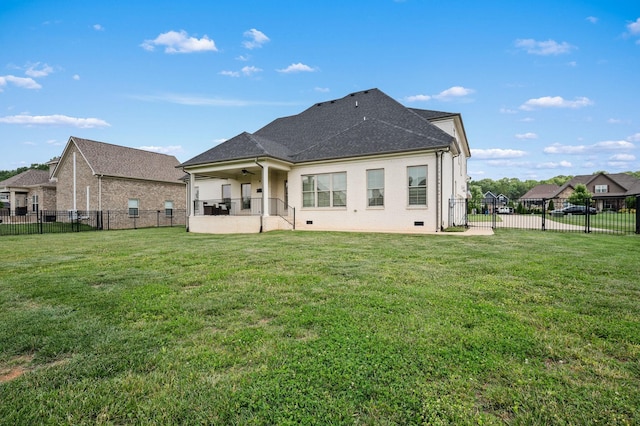 193 Knoxleigh Way, Murfreesboro, TN 37129 - rear view of property featuring a ceiling fan, a patio area, roof with shingles, and stucco siding