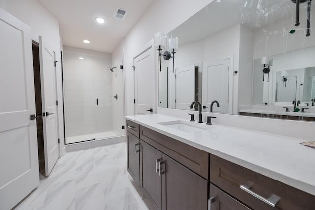 4072 Penfield Dr Unit B, Franklin, TN 37069 - full bath with a shower stall, vanity, recessed lighting, and marble finish flooring
