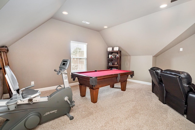 813 Stone Mill Cir, Murfreesboro, TN 37130 - recreation room with lofted ceiling, billiards, baseboards, recessed lighting, and carpet