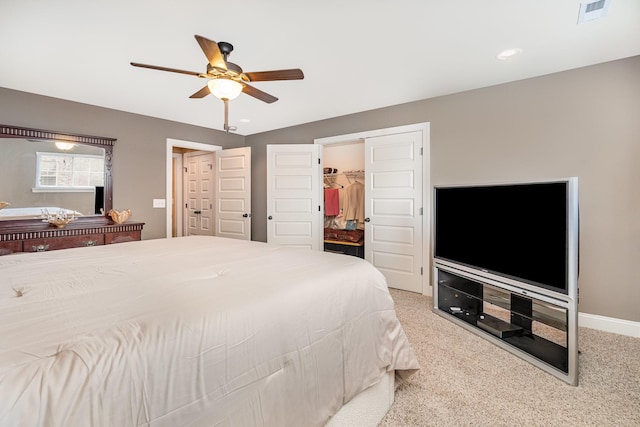 813 Stone Mill Cir, Murfreesboro, TN 37130 - bedroom with light carpet, a ceiling fan, a spacious closet, baseboards, and a closet