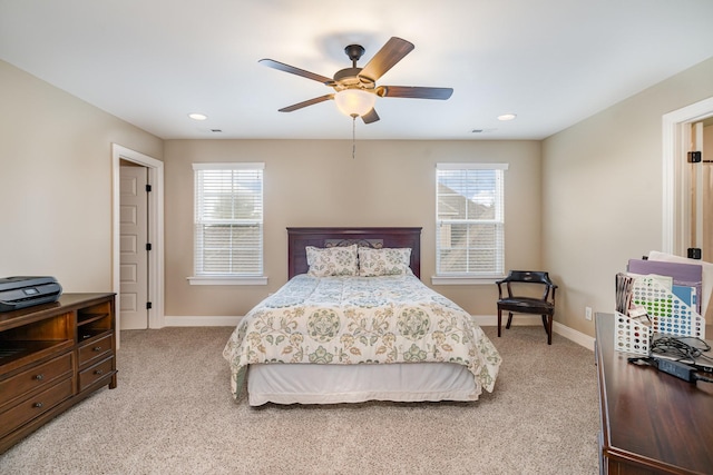 813 Stone Mill Cir, Murfreesboro, TN 37130 - bedroom with light carpet, baseboards, a ceiling fan, and recessed lighting