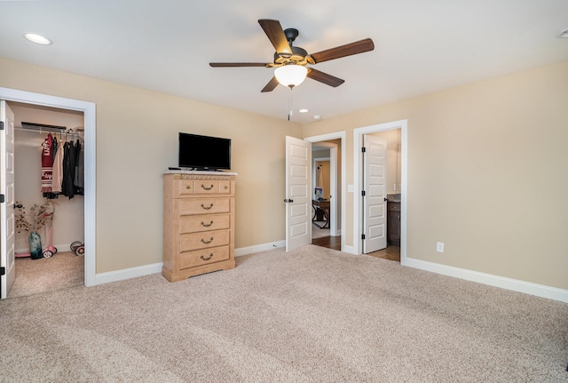 813 Stone Mill Cir, Murfreesboro, TN 37130 - bedroom with a walk in closet, carpet flooring, a closet, recessed lighting, and baseboards