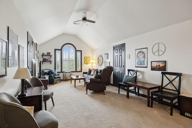 6781 Autumnwood Dr, Nashville, TN 37221 - living room featuring carpet flooring, a ceiling fan, and lofted ceiling
