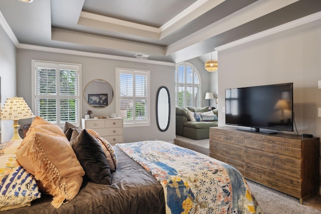 6781 Autumnwood Dr, Nashville, TN 37221 - carpeted bedroom featuring crown molding, a raised ceiling, and multiple windows