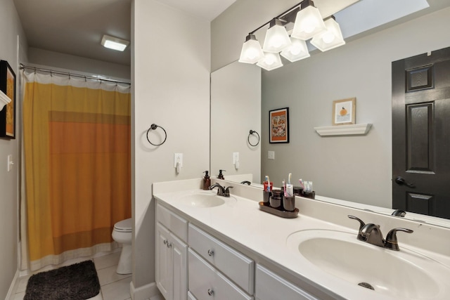 6781 Autumnwood Dr, Nashville, TN 37221 - full bath featuring tile patterned floors, double vanity, toilet, and a shower with shower curtain
