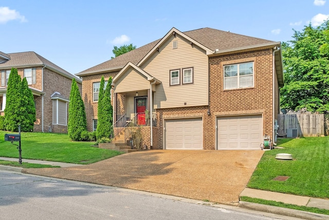 2157 Christina Ct, Hermitage, TN 37076 - view of front of property featuring brick siding, a garage, driveway, central AC unit, and roof with shingles