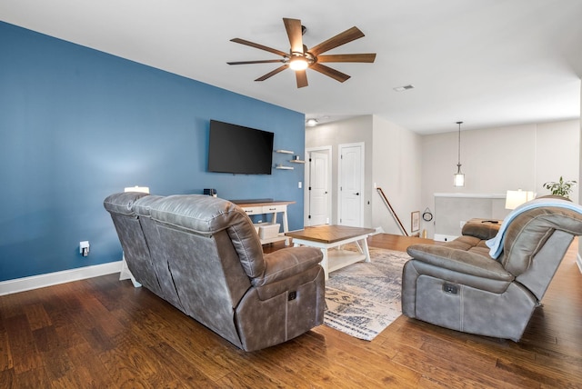 2157 Christina Ct, Hermitage, TN 37076 - living area featuring ceiling fan, wood finished floors, and baseboards