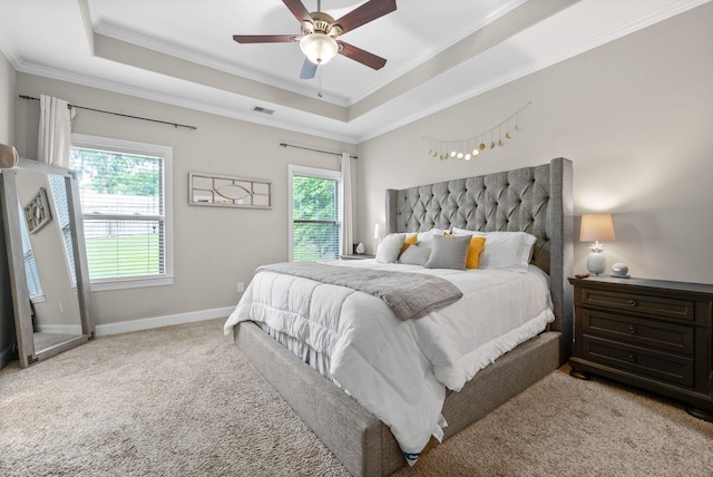 2157 Christina Ct, Hermitage, TN 37076 - carpeted bedroom featuring a raised ceiling, crown molding, baseboards, and a ceiling fan