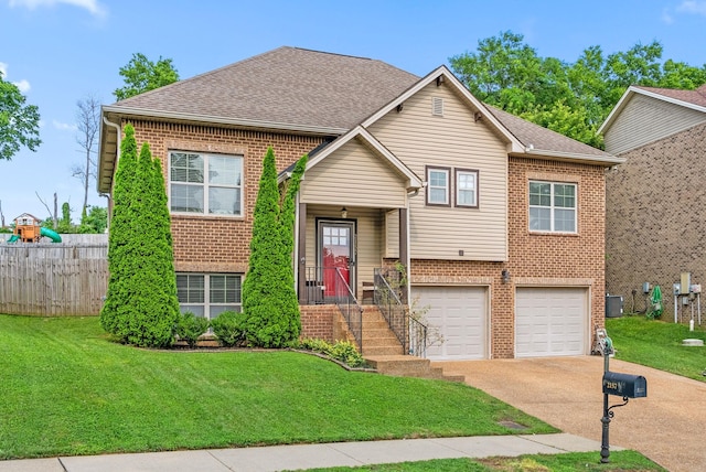 2157 Christina Ct, Hermitage, TN 37076 - view of front of property featuring brick siding, an attached garage, concrete driveway, central AC unit, and roof with shingles
