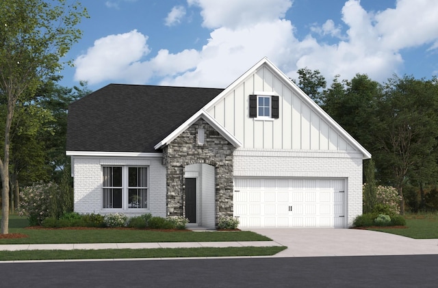 1779 Kemp Dr, Hermitage, TN 37076 - view of front facade featuring board and batten siding, driveway, brick siding, and a shingled roof