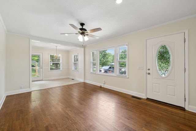 510 Bismark Dr, Nashville, TN 37210 - entryway with a ceiling fan, ornamental molding, wood finished floors, and baseboards