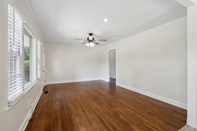 510 Bismark Dr, Nashville, TN 37210 - spare room with ornamental molding, baseboards, a ceiling fan, dark wood finished floors, and recessed lighting