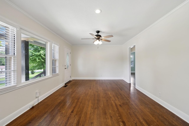 510 Bismark Dr, Nashville, TN 37210 - unfurnished room with crown molding, ceiling fan, wood finished floors, baseboards, and recessed lighting