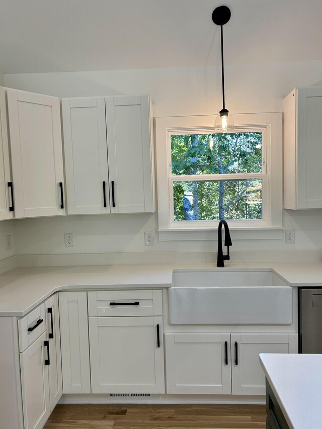5716 Little Dry Creek Rd, Pulaski, TN 38478 - kitchen with a sink, white cabinetry, light countertops, and stainless steel dishwasher