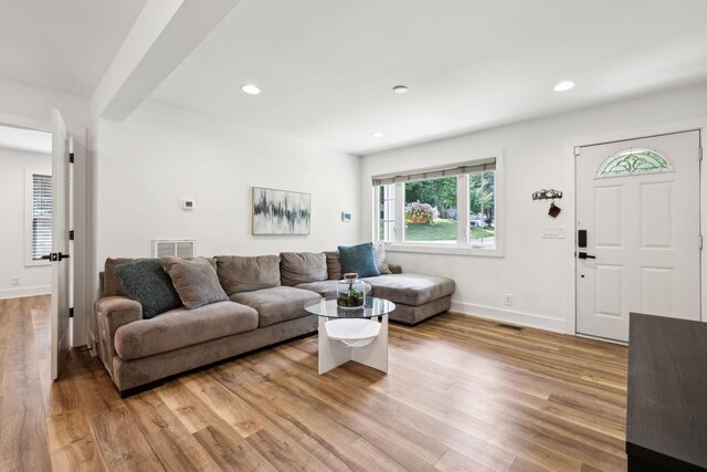 304 Jenny Murff Dr, Antioch, TN 37013 - living room featuring light wood-style floors, recessed lighting, and baseboards