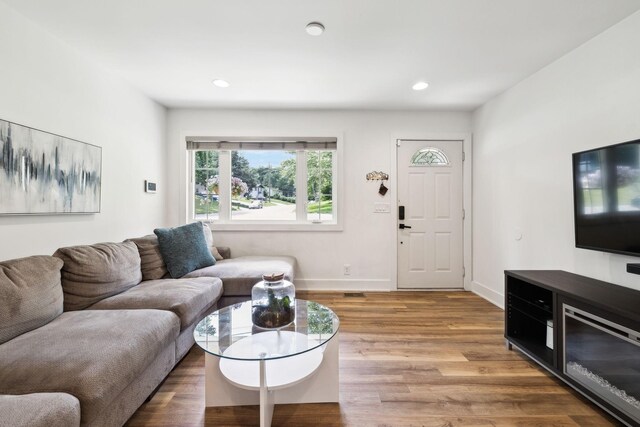 304 Jenny Murff Dr, Antioch, TN 37013 - living room with light wood-style floors, baseboards, and recessed lighting