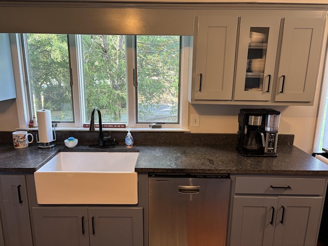 464 Loop Dr, Winchester, TN 37398 - kitchen with stainless steel dishwasher, a sink, gray cabinetry, and plenty of natural light