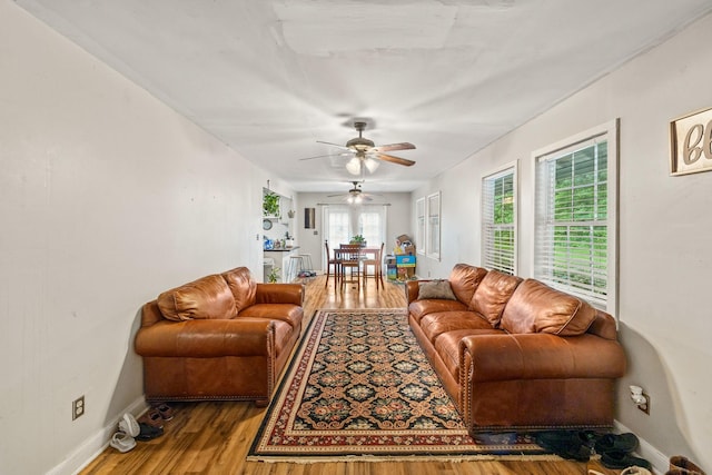 333 Cubbins Hollow Rd, Dowelltown, TN 37059 - living area with baseboards, wood finished floors, and ceiling fan
