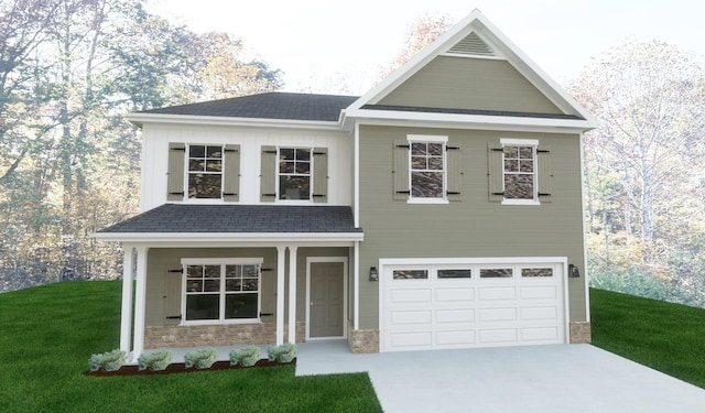 337 Neartop Ln, Murfreesboro, TN 37128 - view of front of house featuring stone siding, driveway, an attached garage, and a front lawn