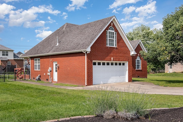 5026 Claude Dr, Smyrna, TN 37167 - view of side of property featuring a shingled roof, brick siding, concrete driveway, an attached garage, and a yard