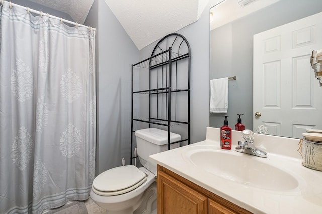 5026 Claude Dr, Smyrna, TN 37167 - bathroom with toilet, a textured ceiling, vanity, and a shower with curtain