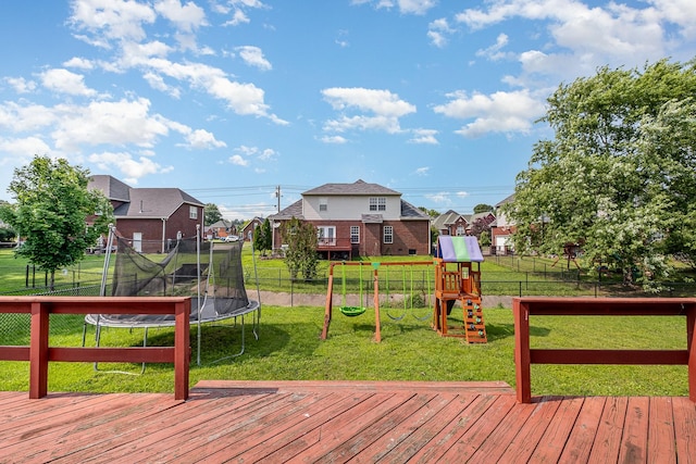 5026 Claude Dr, Smyrna, TN 37167 - deck featuring a trampoline, a playground, and a residential view