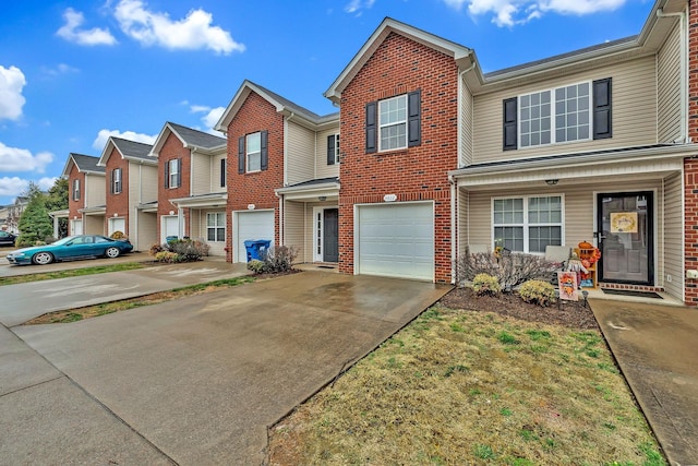 4822 Octavia St, Murfreesboro, TN 37129 - view of property featuring an attached garage, driveway, brick siding, covered porch, and a residential view
