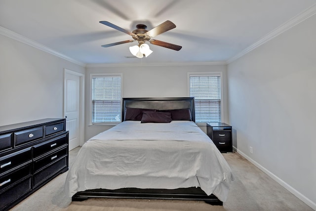 4822 Octavia St, Murfreesboro, TN 37129 - bedroom featuring light carpet, ornamental molding, multiple windows, baseboards, and ceiling fan