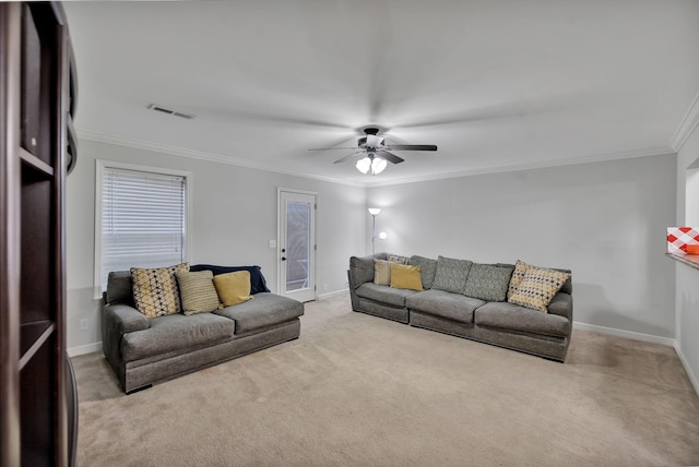 4822 Octavia St, Murfreesboro, TN 37129 - carpeted living room with crown molding, ceiling fan, and baseboards