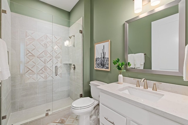 7271 Murrel Dr, Franklin, TN 37064 - bathroom featuring vanity, toilet, a stall shower, and tile patterned flooring