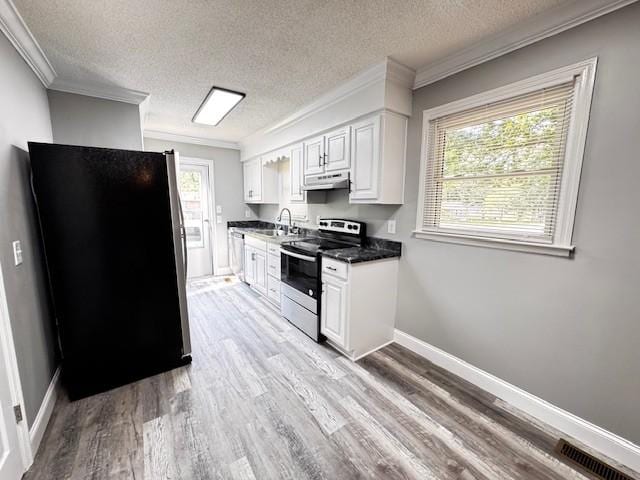 902 Cindy Hollow Rd, Estill Springs, TN 37330 - kitchen with appliances with stainless steel finishes, a sink, under cabinet range hood, crown molding, and dark countertops