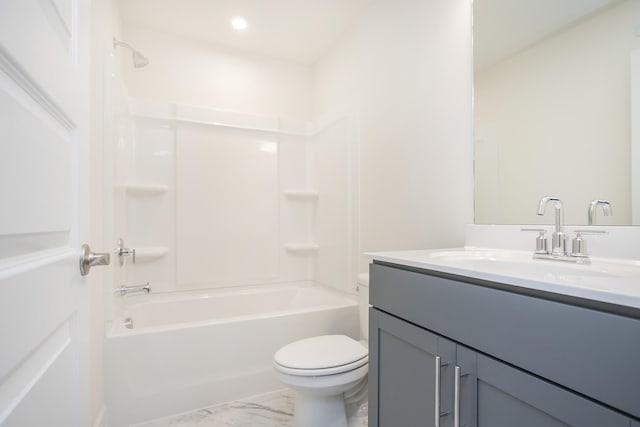 3013 Kemp Dr, Hermitage, TN 37076 - full bathroom with toilet, vanity, marble finish flooring, bathtub / shower combination, and recessed lighting