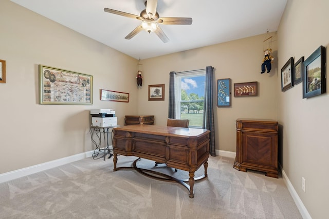 930 Eastover Rd, Lebanon, TN 37090 - office area featuring ceiling fan, light colored carpet, and baseboards
