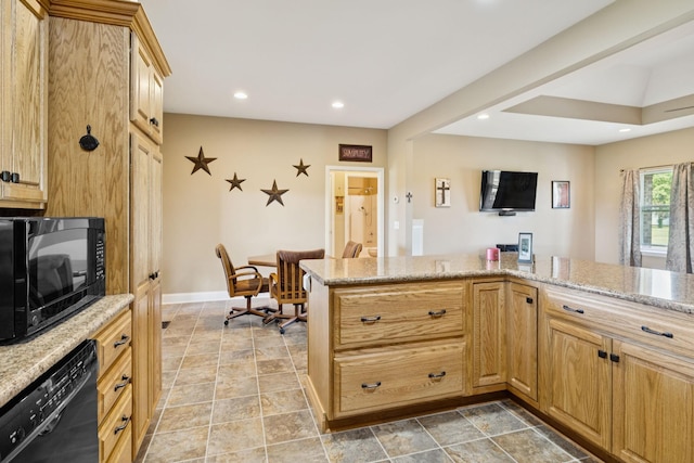 930 Eastover Rd, Lebanon, TN 37090 - kitchen with black appliances, light stone counters, recessed lighting, and baseboards